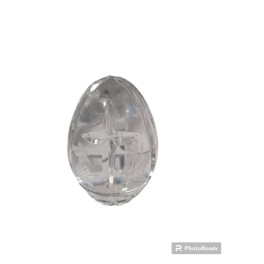 Crystal Egg Sullivans 24% PbO Paperweight Hand Cut Glass Poland Cross Easter